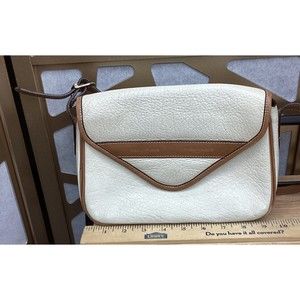 Ted Lapidus Paris Shoulder Bag cross body bag White With Tan Trim vtg